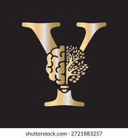 Logotipo de Brain Tree combinado con la letra Y Plantilla de Vector