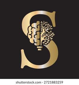 Logotipo de Brain Tree combinado con la letra S Plantilla de Vector