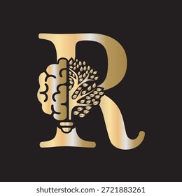 Brain Tree Logo  combine with letter R vector template