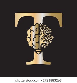 Logotipo de Brain Tree combinado con la letra T Plantilla de Vector