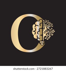 Logotipo de Brain Tree combinado con la letra O Plantilla de Vector