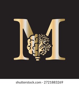 Logotipo de Brain Tree combinado con la letra M Plantilla de Vector