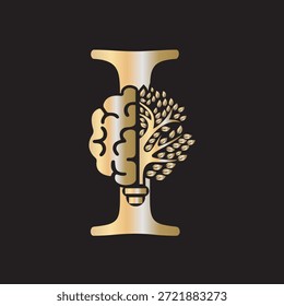 Logotipo de Brain Tree combinado con la letra I Vector Plantilla