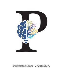 Logotipo de Brain Tree combinado con la letra P Plantilla de Vector