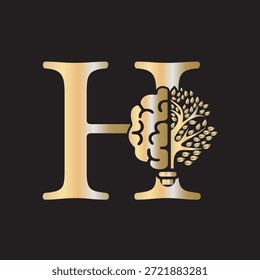 Logotipo de Brain Tree combinado con la letra H Plantilla de Vector
