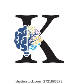 Logotipo de Brain Tree combinado con la letra K Plantilla de Vector
