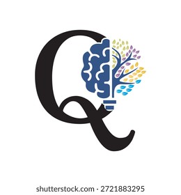 Logotipo de Brain Tree combinado con la letra Q Vector Plantilla