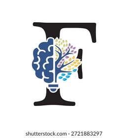 Logotipo de Brain Tree combinado con la letra F Vector Plantilla