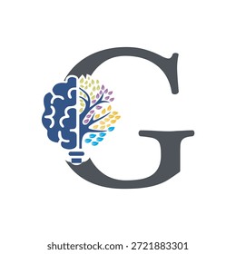 Logotipo de Brain Tree combinado con la letra G Plantilla de Vector