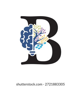 Logotipo de Brain Tree combinado con la letra B Plantilla de Vector