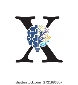 Logotipo de Brain Tree combinado con la letra X Vector Plantilla