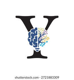 Logotipo de Brain Tree combinado con la letra Y Plantilla de Vector