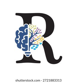 Logotipo de Brain Tree combinado con la letra R Vector Plantilla