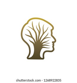 Brain with Tree Logo Design Concept, People Head with Tree Logo - Vector Illustration - Vector