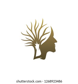Brain with Tree Logo Design Concept, People Head with Tree Logo - Vector Illustration - Vector