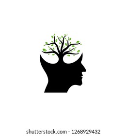 Brain with Tree Logo Design Concept, People Head with Tree Logo - Vector Illustration - Vector