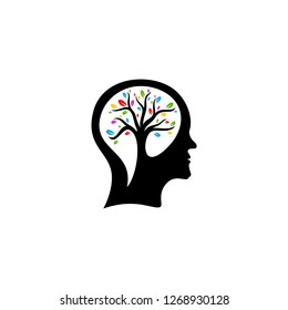 Brain with Tree Logo Design Concept, People Head with Tree Logo - Vector Illustration - Vector