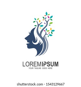 Brain with Tree Logo Design Concept, People Head with Tree Logo - Vector Illustration - Vector