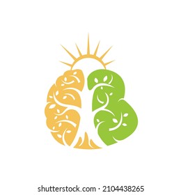 Árbol cerebral Vector de diseño del logotipo de salud mental y terapia física. Logotipo de salud mental del cerebro combinado con árbol y raíces