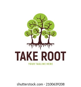 Brain Tree with Root Logo Design Template Inspiration, Vector Illustration.