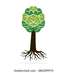 Brain tree roots concept design. Tree growing in the shape of a human brain.