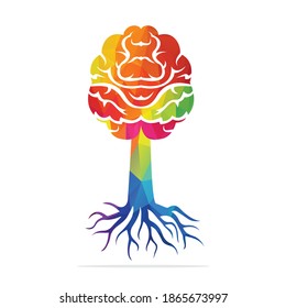 Brain tree roots concept design. Tree growing in the shape of a human brain.