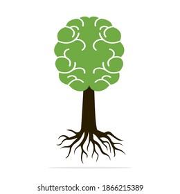 Diseño de concepto de raíces de árboles cerebrales. Árbol que crece en forma de cerebro humano.