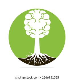 Brain tree roots concept design. Tree growing in the shape of a human brain.