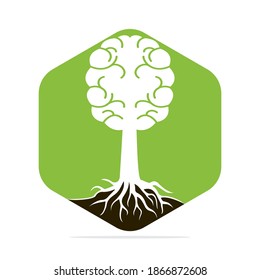 Brain with tree roots design concept. Tree growing in the shape of a human brain.