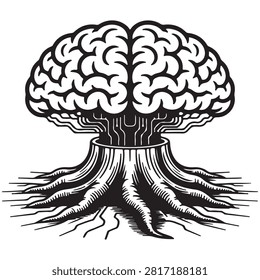 Brain tree stump circuit connection icon