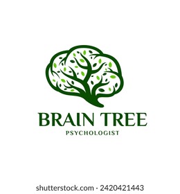 Brain Tree that formed tree silhouette, tree brain logo concept. human mind, growth, innovation, thinking, symbol creative modern illustration logo design
