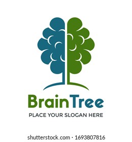 Brain tree vector logo template. This design use blue and green color. 