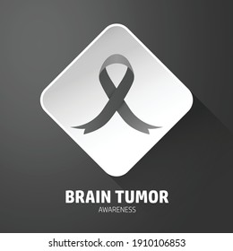 Brain tumor awareness concept design. Black ribbon for brain tumor symbol  in white badge isolated in black background. March for brain tumor awareness.