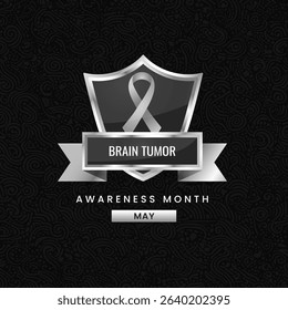 Brain Tumor Cancer awareness month background. Shield design with Grey silk ribbon.
