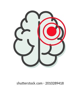 Brain tumor or cancer illness icon or migraine disease vector line outline art illustration, stroke or virus pain concept, migraine or meningitis idea symbol