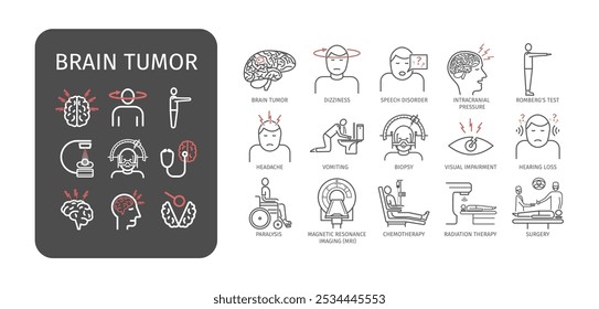Brain tumor icon. Simple line illustration for medical diagnostics, neurological health, and oncology education.