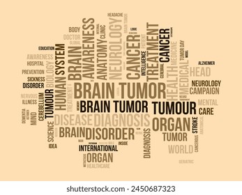 Brain Tumor word cloud template. Health and Medical awareness concept vector background.