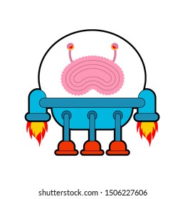 Brain ufo cartoon. Smart alien. vector illustration