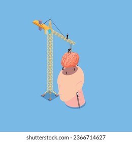 Brain under construction 3d vector illustration concept for banner, website, illustration, landing page, flyer, etc