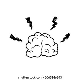 Brain under stress, a hand drawn doodle vector illustration of a stressful brain under pressure, brain exercise concept, isolated on a white background.