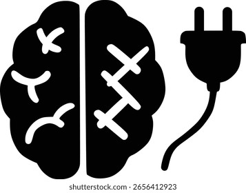 Brain Unplug Icon – Digital Detox Mental Health Concept in Minimalist Style
