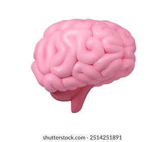 Brain vector 3d icon. Cartoon realistic illustration, isolated on white background. Mental health or mind inspiration concept.