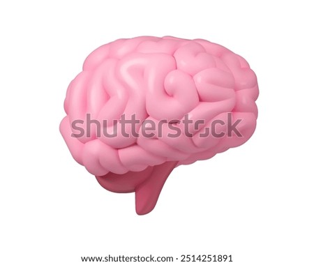 Brain vector 3d icon. Cartoon realistic illustration, isolated on white background. Mental health or mind inspiration concept.