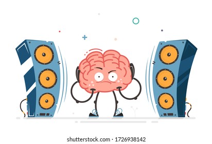 brain vector character listening loud music bad hearing impact