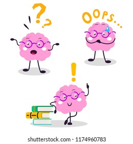 Brain vector fun character cartoon flat illustration.