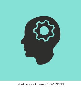 Brain vector icon. Black illustration isolated on green background for graphic and web design.