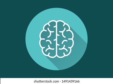 Brain Vector Icon With Long Shadow. Simple Illustration Isolated For Graphic And Web Design.