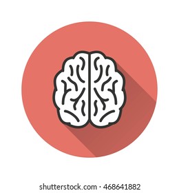 Brain vector icon with long shadow. Illustration isolated for graphic and web design.