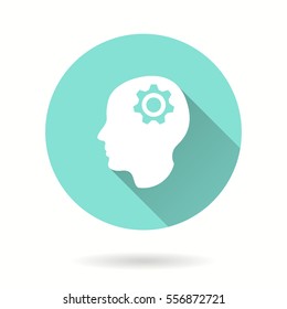 Brain vector icon with long shadow. Illustration isolated for graphic and web design.