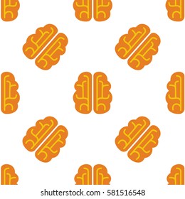 Brain vector icon seamless pattern, tiling ornament on white. Vector background.